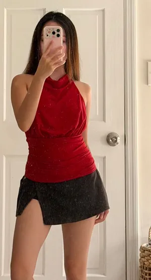 Garage Red Halter Backless Tie Top thumbnail 1