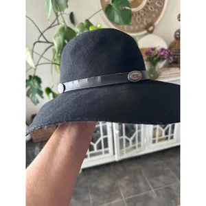 100% Wool Black Floppy Hat - Wide Brim with Silver Concho Band - 57cm‎ Coachella thumbnail 5