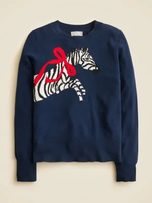 J.Crew Cashmere classic-fit crewneck sweater in zebra intarsia CO586 thumbnail 1
