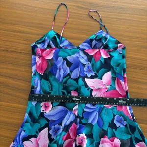80s Vintage Cacique Lingerie Bold Floral Slip Dress Romper Sleepwear Glam Small thumbnail 13