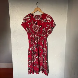 Angie‎ Red Floral Flutter Sleeve Miss Honey Button Front Sundress sz Medium thumbnail 6