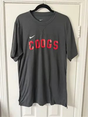 Nike Women's COOGS Short Sleeve T‑Shirt Charcoal with Red‎ Logo Large Collegiate thumbnail 1