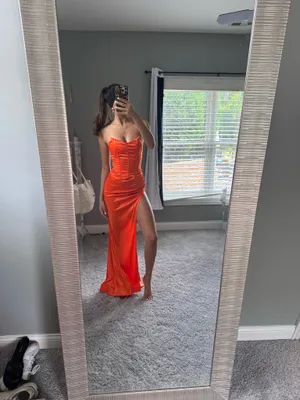 Net princess Polly orange satin prom dress thumbnail 6