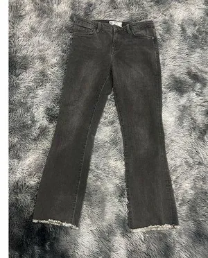 Free People Charcoal Gray Wash Straight Leg‎ Denim Jeans Size 28 Raw Hem thumbnail 1