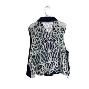 Indigo Thread Co. Women's Denim Vest Crochet Lace Back Blue Size XL thumbnail 2