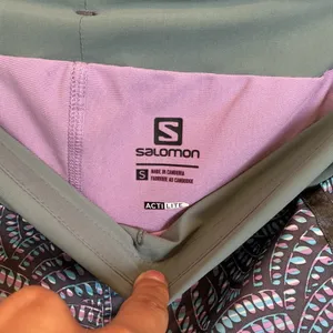 Salomon ActiLite 2-in-1 Running Shorts Purple Teal Print Back Zip Pocket S thumbnail 4