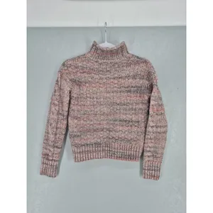 GAP Womens Sweater Pink‎ Gray Marled Cable Knit Mock Neck Wool Blend XS thumbnail 3