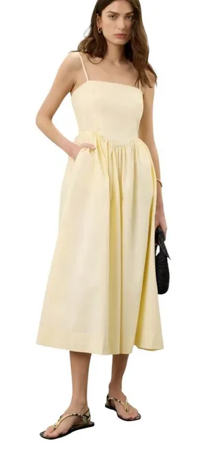 Ronny kobo Sleeveless Square-Neck Midi Dress in Pale Yellow size 14 thumbnail 1