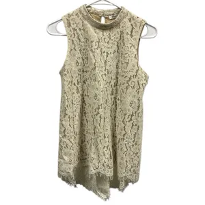 Rose + Olive Cream Sleeveless High Neck Lace Overlay Keyhole Back Top Blouse S thumbnail 7