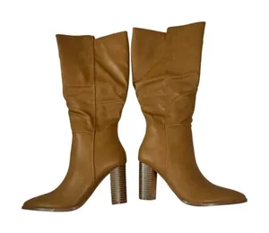 Women's Tan Mid-Calf Stacked Heel Boots thumbnail 1