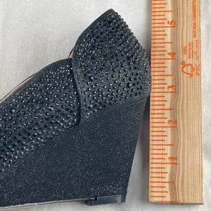 De Blossom Collection Black Rhinestone Glitter Peep Toe Wedge Heels Size‎ 9 thumbnail 6