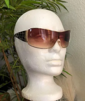 2000s Y2K Baddie Black Brown ombre gold tiny vintage statement piece sunglasses rhinestone details thumbnail 5