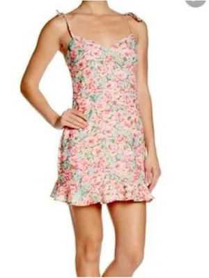 LPA Revolve Multi Ruffle Pink Blossoms Floral Spaghetti-Strap‎ Mini Dress thumbnail 2