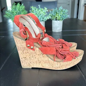 Guess Women's Burnt Red Suede Sandals thumbnail 2