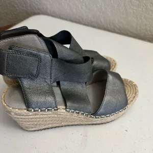 Eileen Fisher Wedge Sandals Pewter 5.5 Women Espadrille Platform Metallic Lthr thumbnail 10