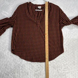 A New Day Balloon Sleeve Popover Top Blouse Womens S Plaid Black Orange Retro thumbnail 7