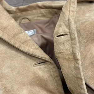 Y2K Live a Little Tan Suede Leather Double Breasted Pea Coat Jacket Small Preppy thumbnail 10
