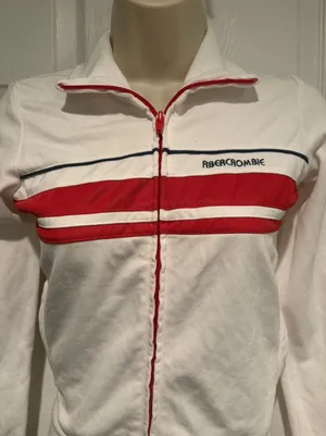 Abercrombie & Fitch‎ Track Jacket XS White Red Zip Up Tennis Y2k Retro Athletic thumbnail 1