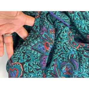 Vintage Phool Paisley Midi‎ Dress Teal Purple Mock Neck Short Sleeve India M thumbnail 14
