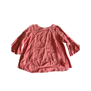 Bryn Walker Fran Top Medium Coral Linen Ruffle Bell Sleeve Top Boho Lagenlook thumbnail 2