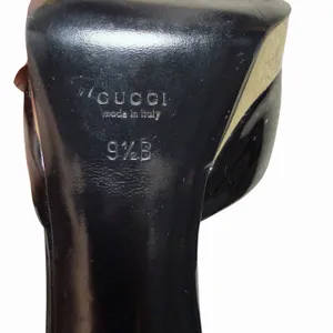 Gucci Black Patent Leather Gold‎ Platform Peep Toe Heels 9.5B Made in Italy thumbnail 13