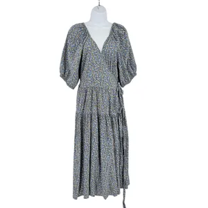 Old Navy Floral Maxi Wrap Dress Sz L Boho Peasant Cottage Ditsy Floral Romantic thumbnail 2