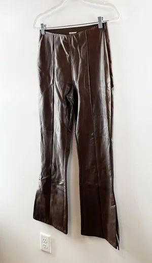 Abercrombie & Fitch Vegan Leather High Rise Pull On Flare Pants Brown Medium thumbnail 8