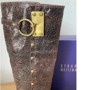 Stuart Weitzman Brown Leather Tall Boots – Brass Ring Hardware – Size 6 thumbnail 3