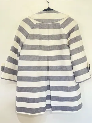 KATE SPADE Ivy Car Coat S Cream Navy Soda Fountain Stripe Bow Buttons thumbnail 4