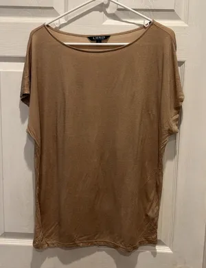 VTG Lauren Ralph Lauren Gold Metallic‎ Shimmer Dolman Boatneck Top Large Festive thumbnail 1