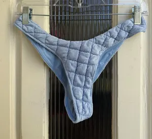 Frankies Bikinis Light Blue Quilted High‎ Cut Bikini Bottom Size Medium thumbnail 1