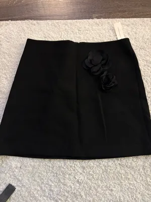NWT Anthropologie Maeve Black Floral Appliqué Mini Skirt. Size 14 thumbnail 6