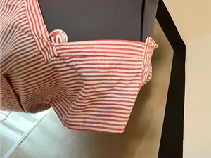 VTG country cottage-core Full apron Bib Seersucker Handmade Red White Stripe Tie thumbnail 10