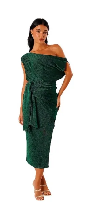 NWT Petal and Pup Midi Santiago Off Shoulder emerald metallic green dress size S thumbnail 1