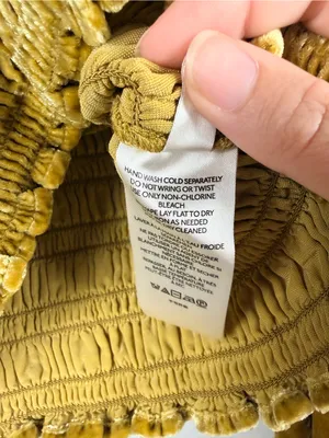Anthropologie Puff-Sleeved Velvet Blouse in mustard yellow green size medium thumbnail 6