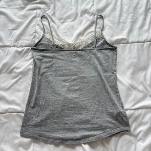 Loft Gray Lace Trim Cami V-Neck Spaghetti Strap Cotton Blend Tank Top Medium thumbnail 7