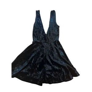 Lulus This Night Black Velvet Backless Skater‎ Dress Sz S thumbnail 10