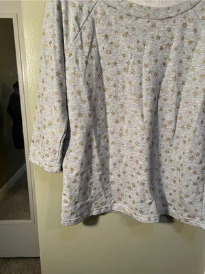 Gap Women’s Sz Medium Sweatshirt 3/4 Sleeve Heather Gray Gold Glitter Star Print thumbnail 3