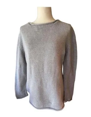 Cotton Rolled Neck And Sleeves Sweater Grey thumbnail 1