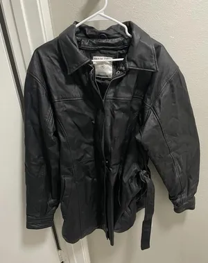 North Ridge Black Leather Jacket Belt Zip Genuine Leather thumbnail 1