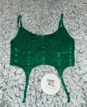 Princess Polly NWT Emmanuel Lacy Corset Top Green Adjustable Straps thumbnail 1