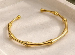 Gold Bamboo Open Cuff Bracelet Minimalist Stackable Bangle NWT thumbnail 1