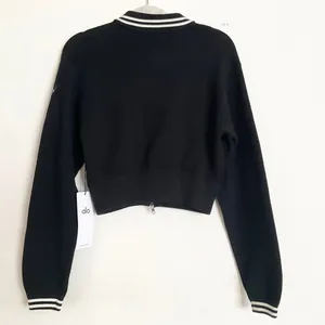 Alo Yoga Tennis Club Sweater Knit Full Zip Jacket Black/Ivory M thumbnail 6