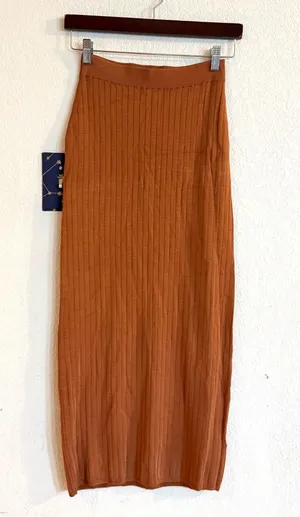 Free People Womens Pencil MIDI Skirt Burnt Orange Ribbed Stretch Size Small thumbnail 1