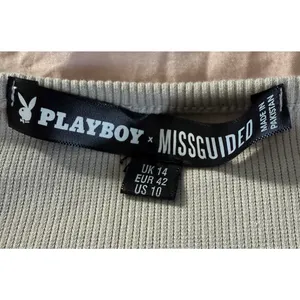 Playboy x Missguided Top Size 10 Heather Gray Long Sleeve Ribbed Crop Top Y2K thumbnail 3