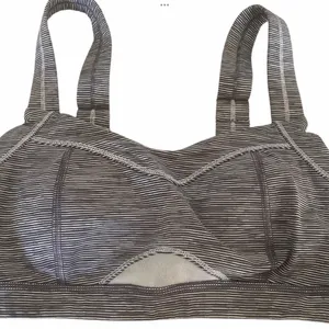 Lululemon grey and white stripped wide straps yoga sport bra size 4 ta ta tamer thumbnail 1