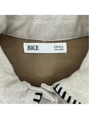 BKE Tan Felt Shacket Black Stitching Western Boho Jacket Button Front Sz Small thumbnail 5