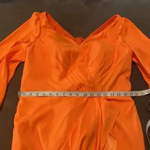 Women’s Orange Full Length Long Sleeve Dress Leg Slit Corset Back Size 14 *READ thumbnail 10