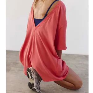 NEW Free People Movement Neon Coral Oversized Shapeless Hot Shot Tee Romper XS thumbnail 3