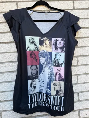Taylor Swift Black Multicolor Photo Grid V-Neck Tee thumbnail 1